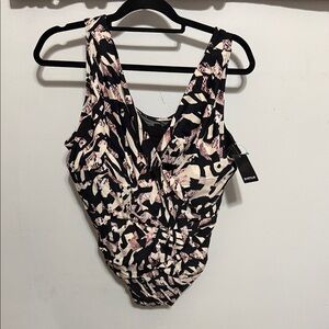 Patterned Black and White Swimsuit Avenue